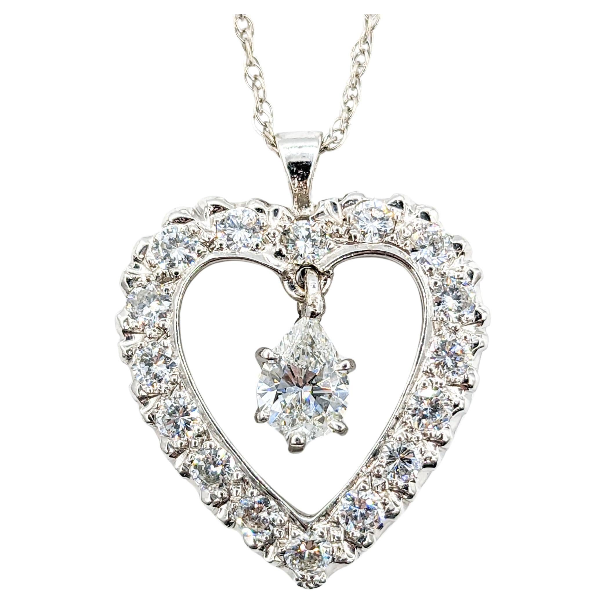  Feminine 1.30ctw Diamond Heart Pendant Necklace in White Gold For Sale