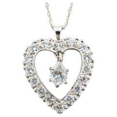 Vintage  Feminine 1.30ctw Diamond Heart Pendant Necklace in White Gold