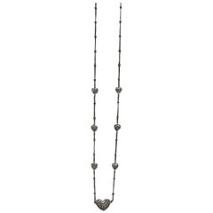 Feminine 7 Hearts Hand Crafted 18 Karat White Gold White Pave Diamonds Necklace