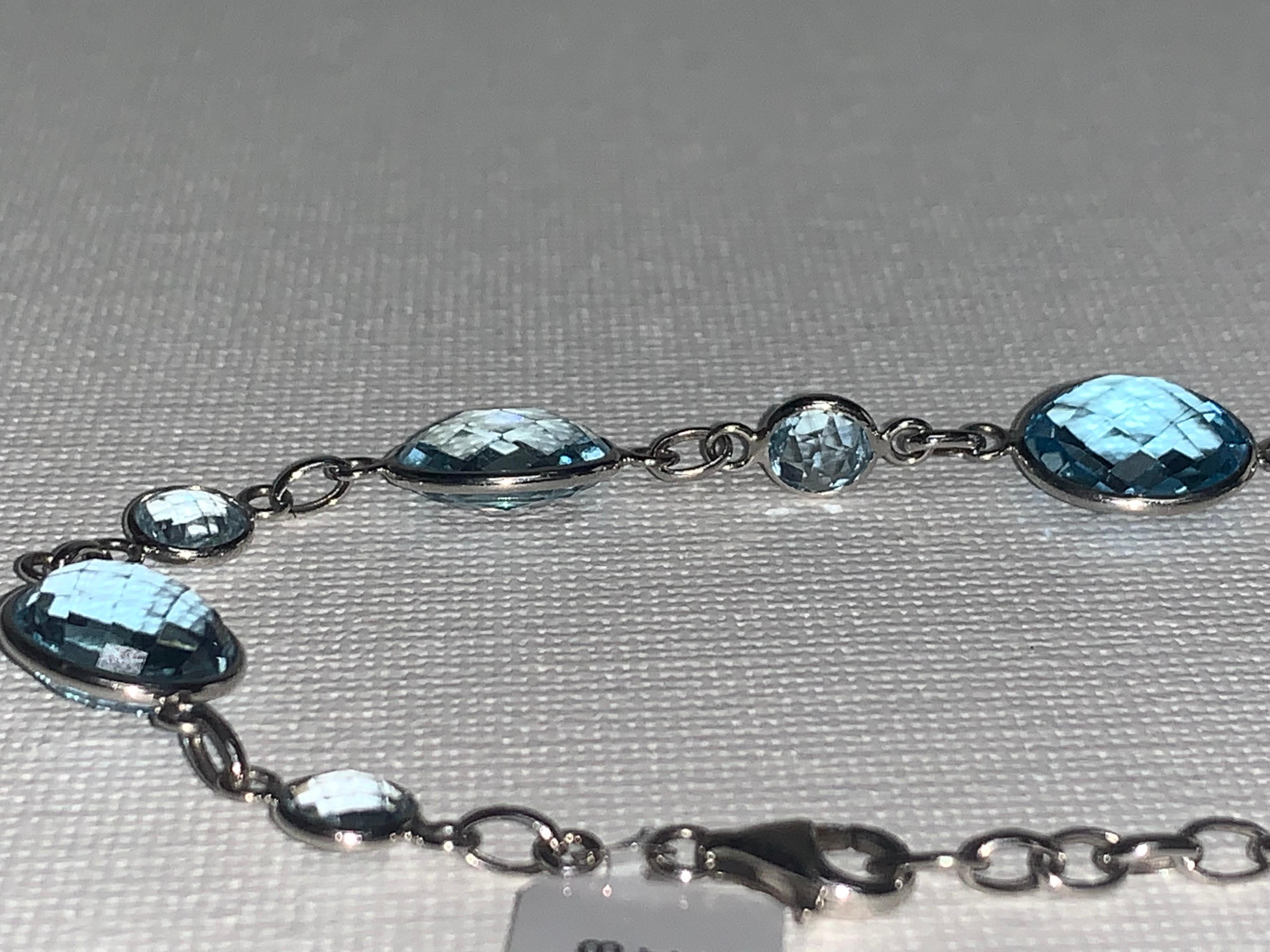  14 Carat White Gold Blue Topaz Link Bracelet 3