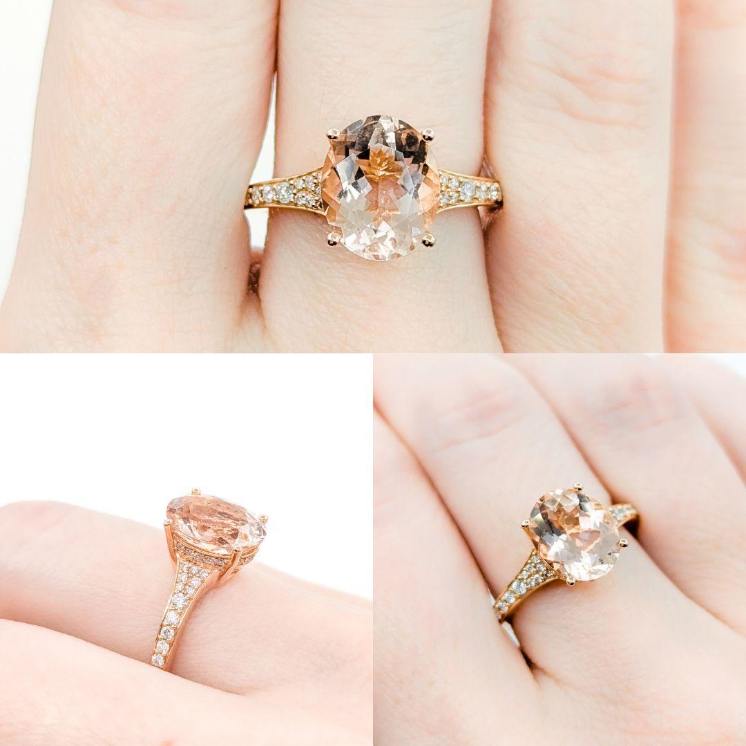 Feminine EFFY Morganit & Diamantring aus 18 Karat Roségold

Dieser exquisite Morganit-Ring von EFFY wurde meisterhaft in luxuriösem 18-karätigem Roségold gefertigt. In der Mitte des Rings befindet sich ein atemberaubender 3,20-karätiger Morganit im