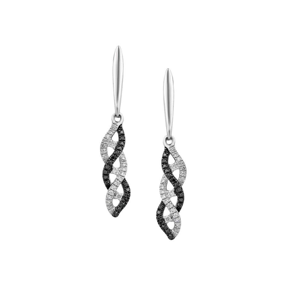 Feminine Elegant Black / White Diamond White Gold Drop Earrings For Sale