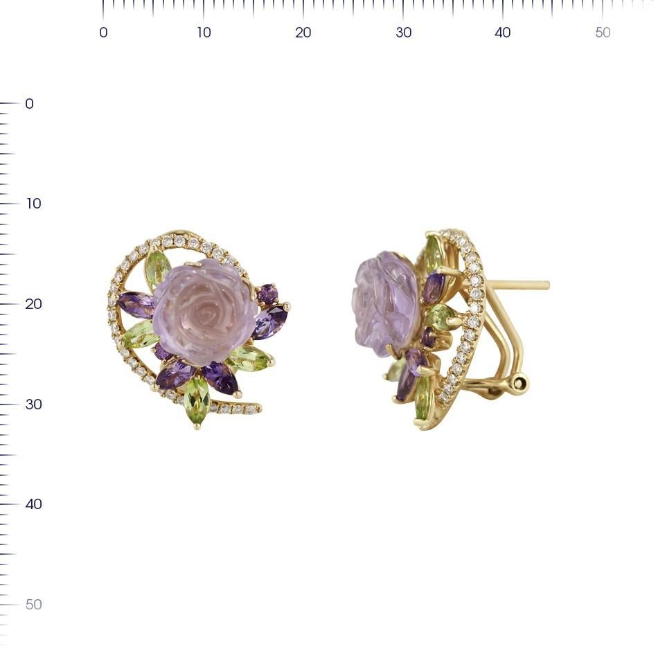 Earrings Yellow Gold 14 K (Matching Ring Available)
Diamond 60-Round 57-0,39-3/6A
Amethyst 2-8,23 ct
Amethyst 8-0,93 2/1A
Amethyst 4-Round-0,13 2/1A
Chrysoprase 8-1,2 3/1A
Weight 7.22 grams

With a heritage of ancient fine Swiss jewelry traditions,