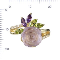 Feminine Elegant Diamond Amethyst Chrysoprase Yellow Gold Ring