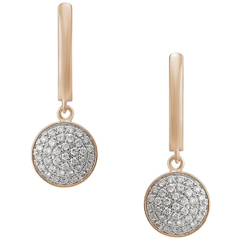 Feminine Elegant Pink Gold White Diamond Drop Earrings For Sale
