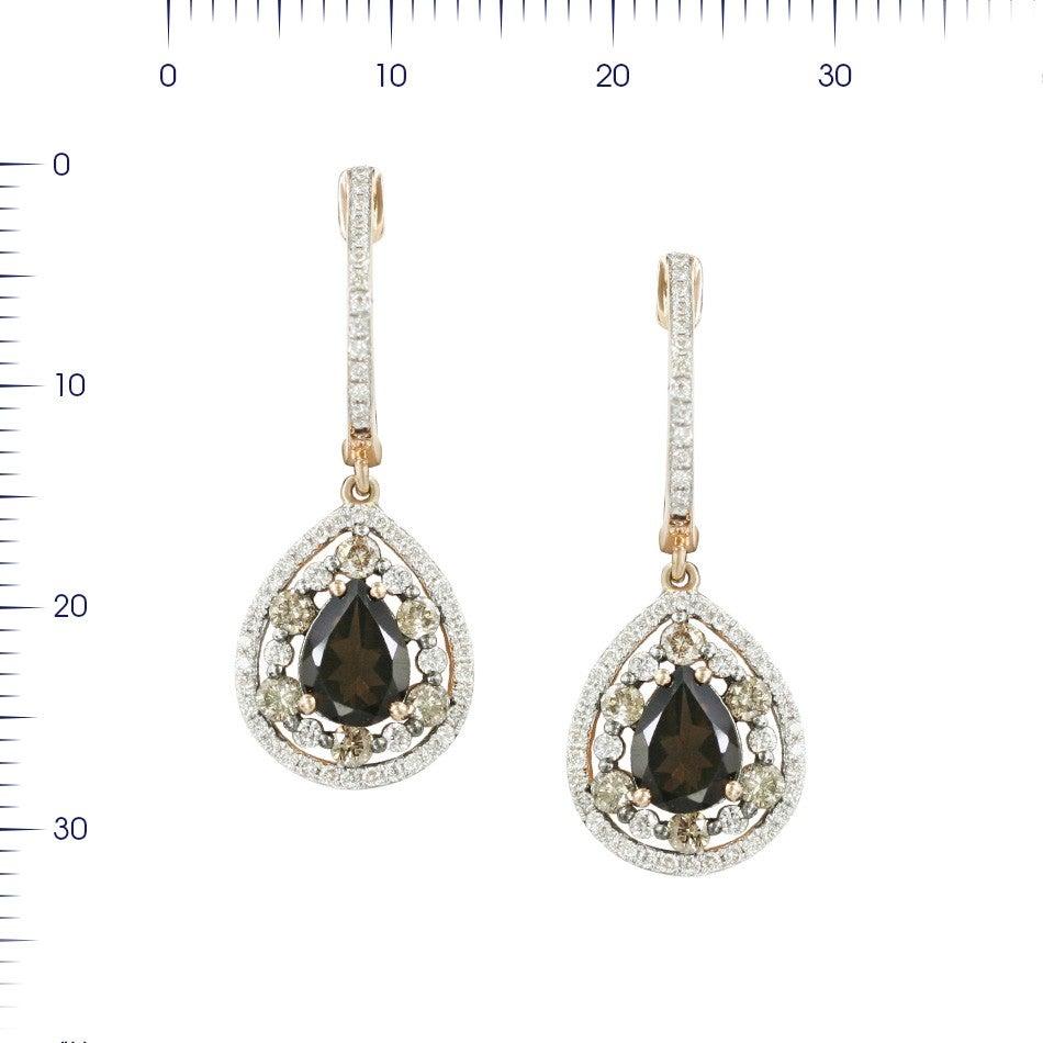 Feminine Elegant Pink Gold White Diamond Quartz Drop Earrings In New Condition For Sale In Montreux, CH