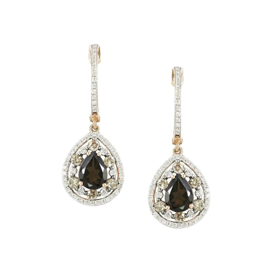 Feminine Elegant Pink Gold White Diamond Quartz Drop Earrings For Sale