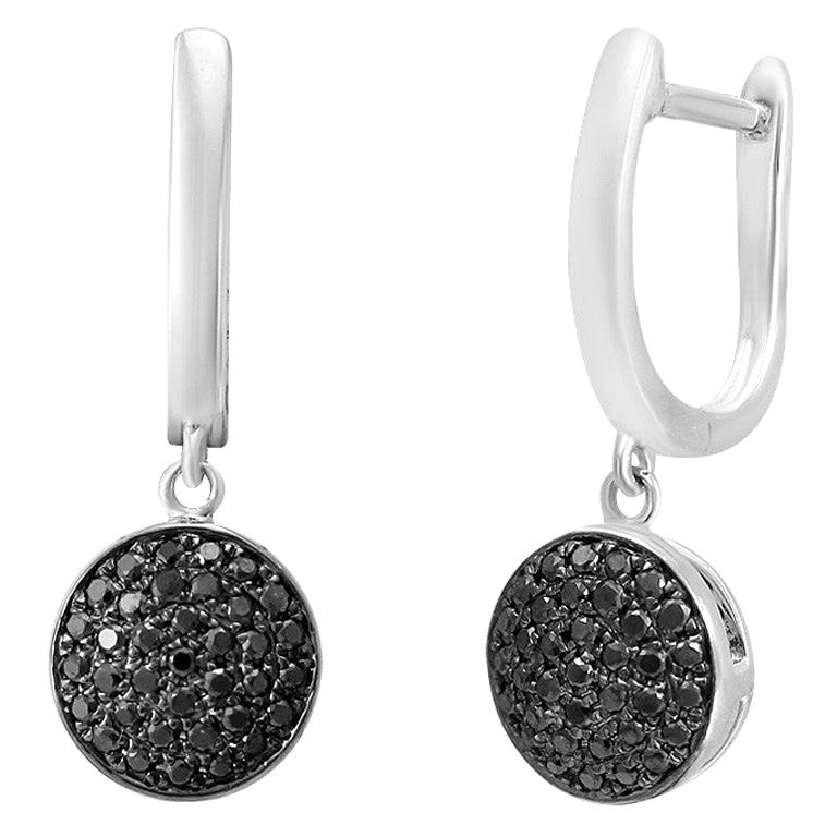 Feminine Elegant White Gold Black Diamond Drop Earrings For Sale