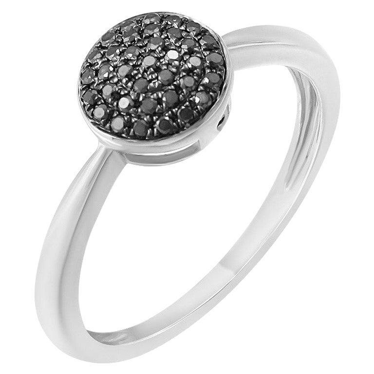 Feminine Elegant White Gold Black Diamond Ring