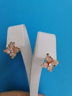 Feminine Elegant Yellow Gold White Diamond Flower Earrings