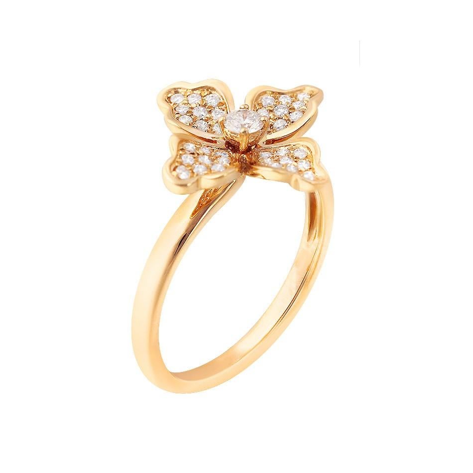 Boucles d'oreilles fleur élégantes et féminines en or jaune et diamants blancs en vente 2
