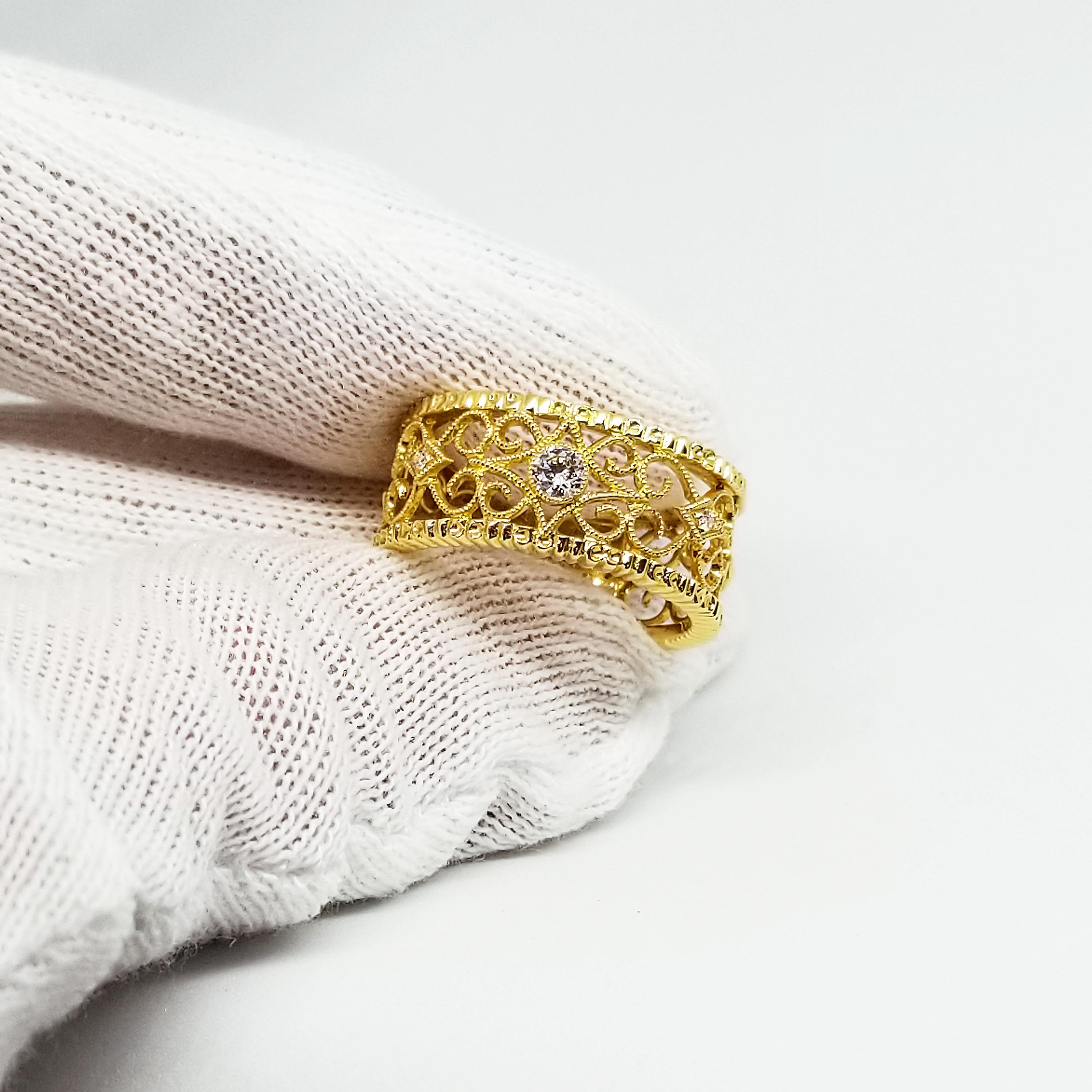 Feminine Filigree Diamond Eternity Wide Anniversary Band 18 Karat Yellow Gold 2