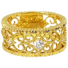 Feminine Filigree Diamond Eternity Wide Anniversary Band 18 Karat Yellow Gold