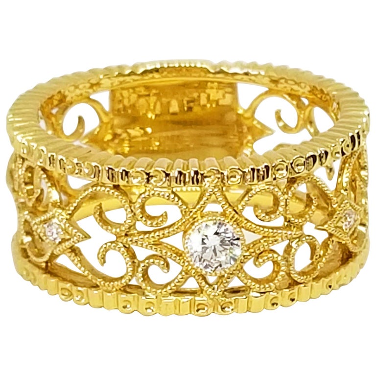 Feminine Filigree Diamond Eternity Wide Anniversary Band 18 Karat