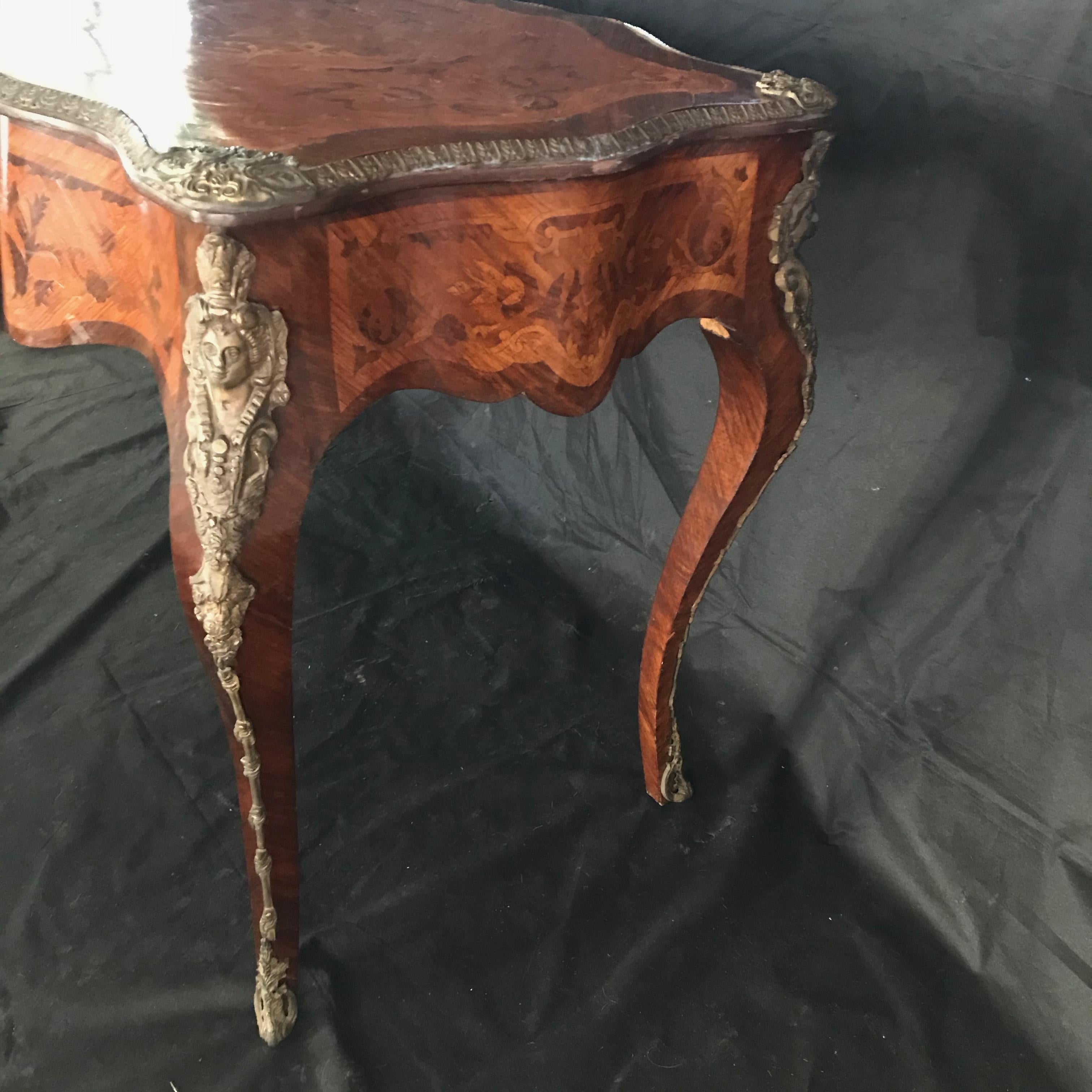 Feminine French Louis XV Petite Marquetry Desk with Bronze Detail 6