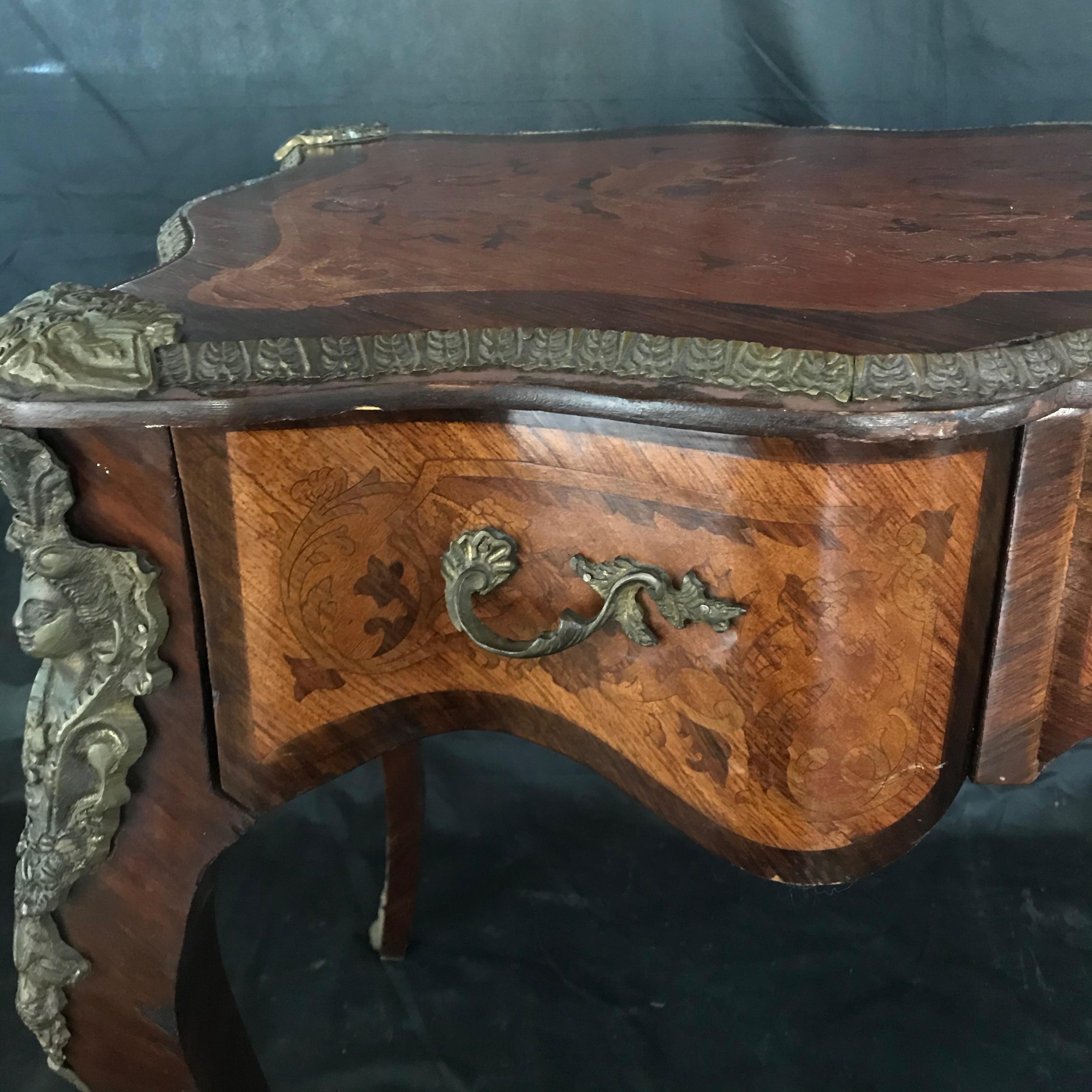 Feminine French Louis XV Petite Marquetry Desk with Bronze Detail 12