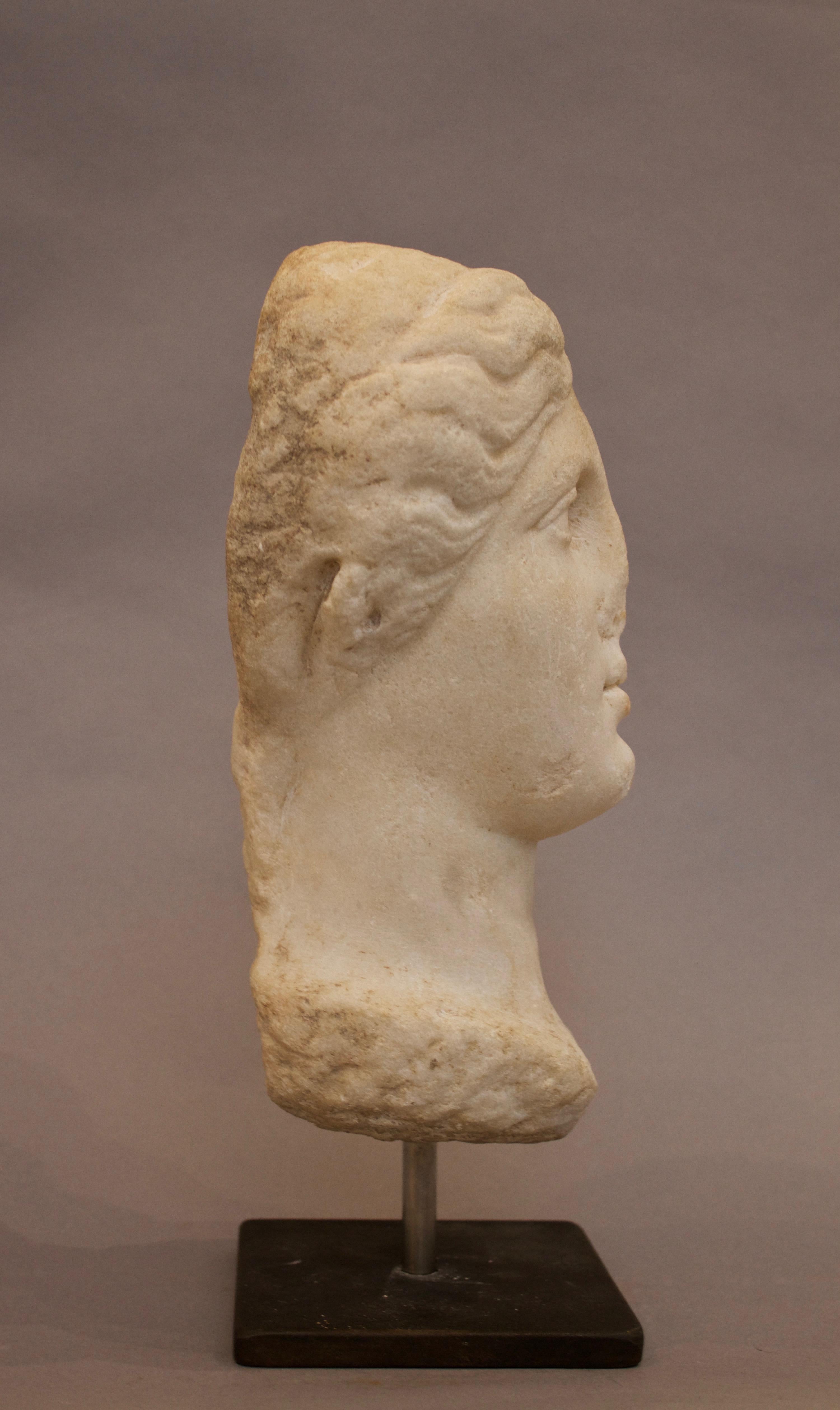 Greek Feminine Hellenistic Marble Head, 3rd-2nd BCE For Sale
