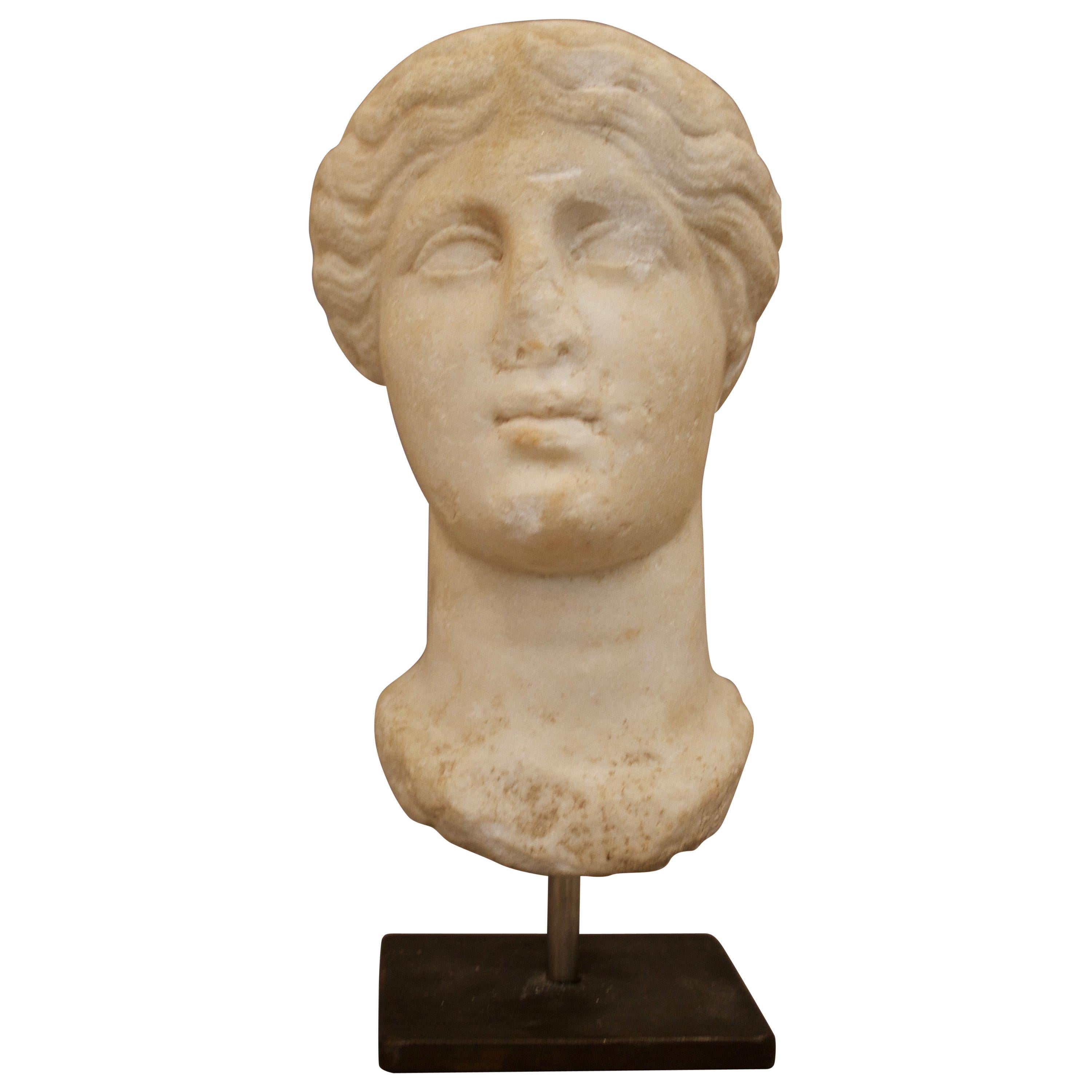Feminine Hellenistic Marble Head, 3rd-2nd BCE For Sale
