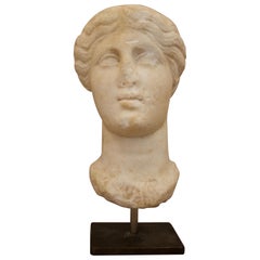 Antique Feminine Hellenistic Marble Head, 3rd-2nd BCE