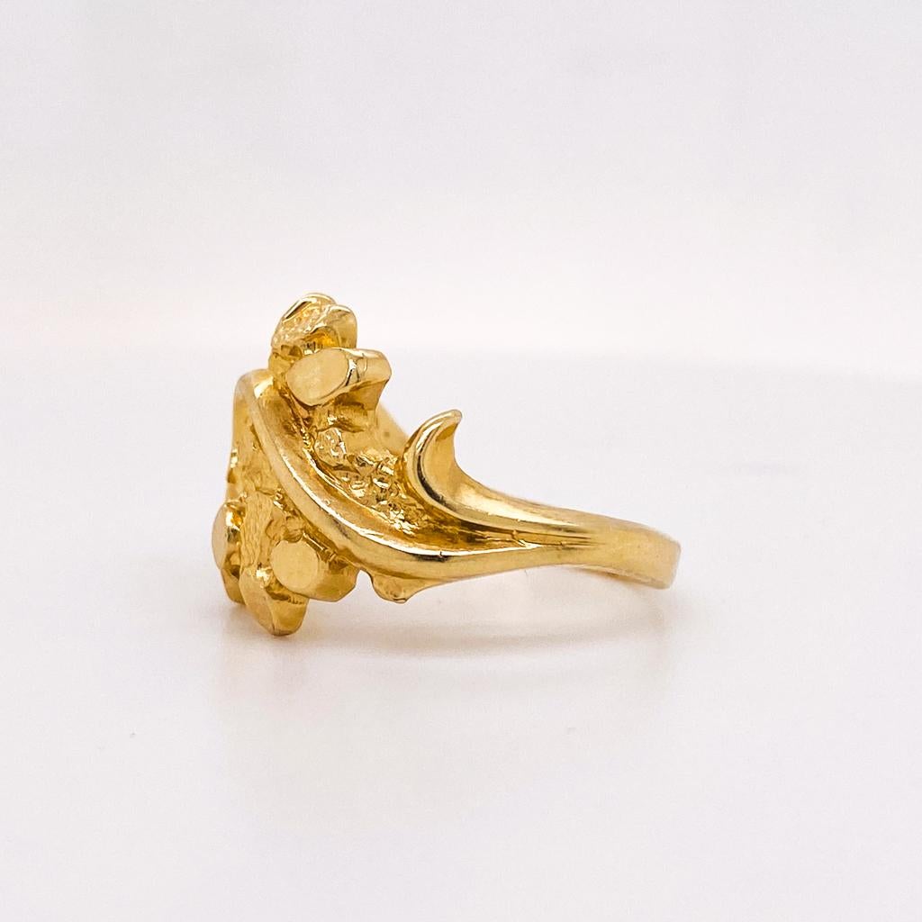 Women's Feminine Nugget Ring in 14 Karat Yellow Gold, Bold Mixed Textures, Size 7 For Sale