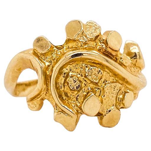 Feminine Nugget Ring in 14 Karat Yellow Gold, Bold Mixed Textures, Size 7 For Sale