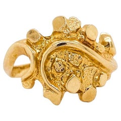 Feminine Nugget Ring in 14 Karat Yellow Gold, Bold Mixed Textures, Size 7