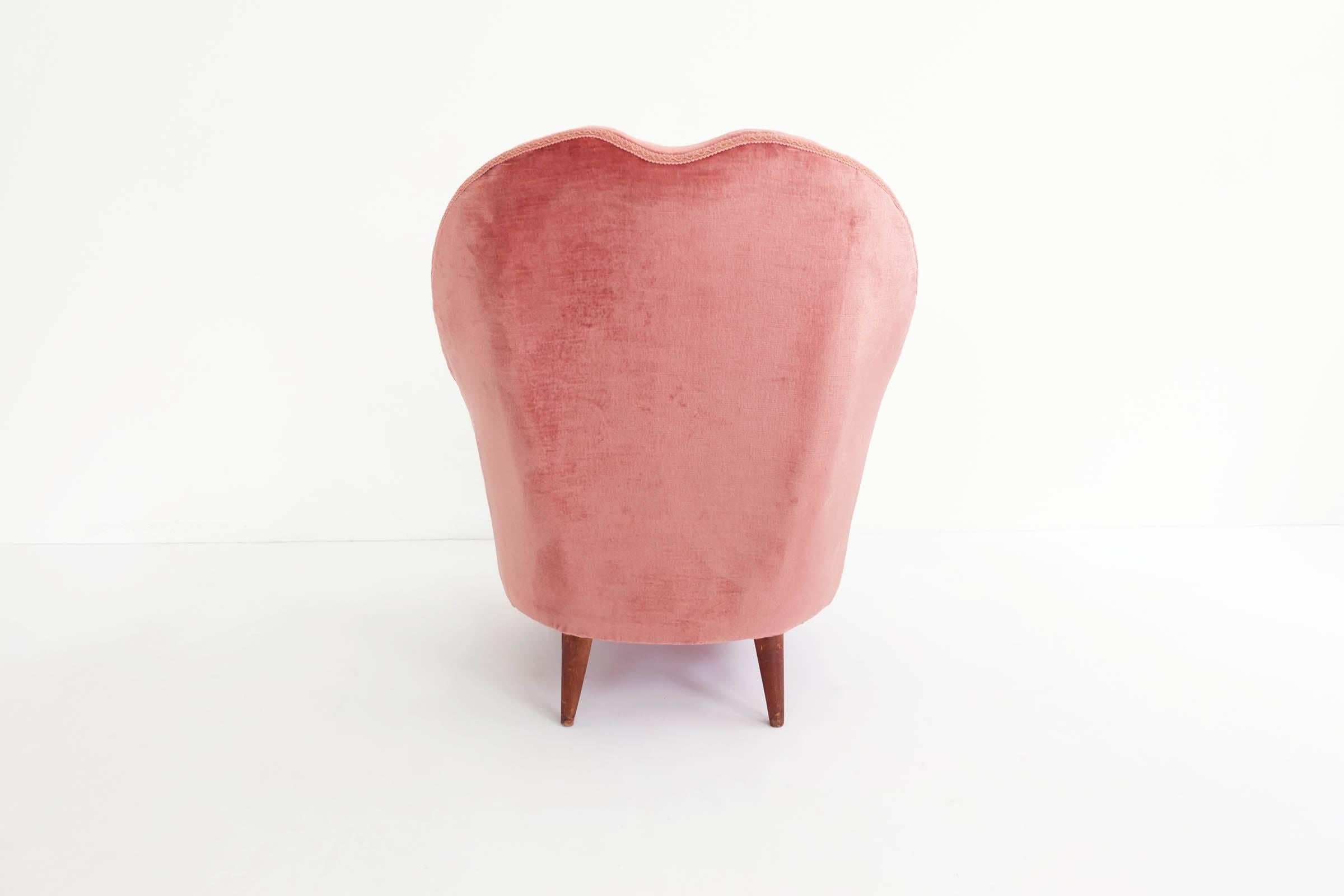 Mid-20th Century Feminine Pale Rose Velvet Armchair For Sale