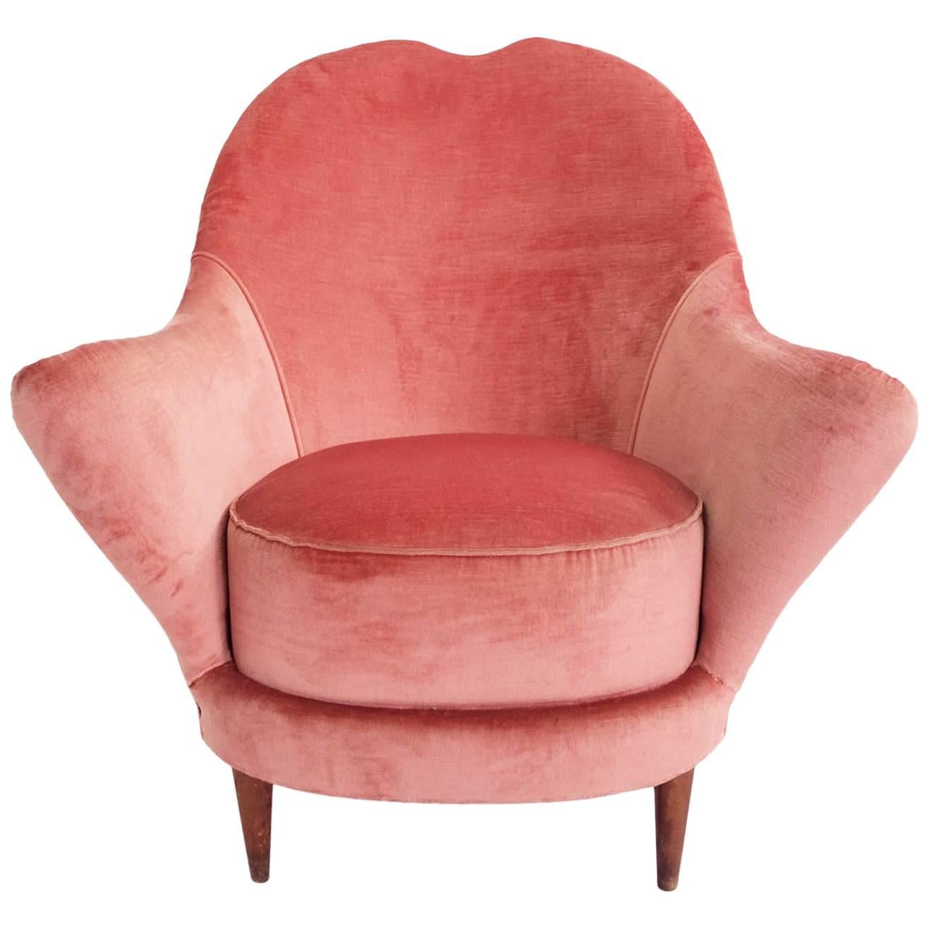 Feminine Pale Rose Velvet Armchair For Sale