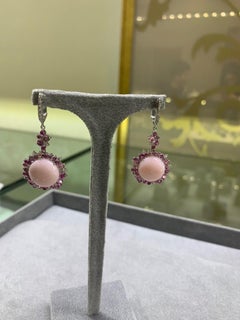 Feminine Pink Tourmaline Pink Sapphire White Diamond 18 Karat Gold Drop Earrings