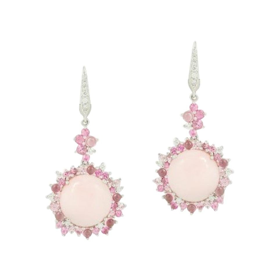 Feminine Pink Tourmaline Pink Sapphire White Diamond 18 Karat Gold Drop Earrings For Sale