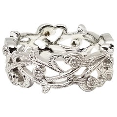 Feminine Vine and Leaf Filigree Diamond Eternity Anniversary Band White Gold