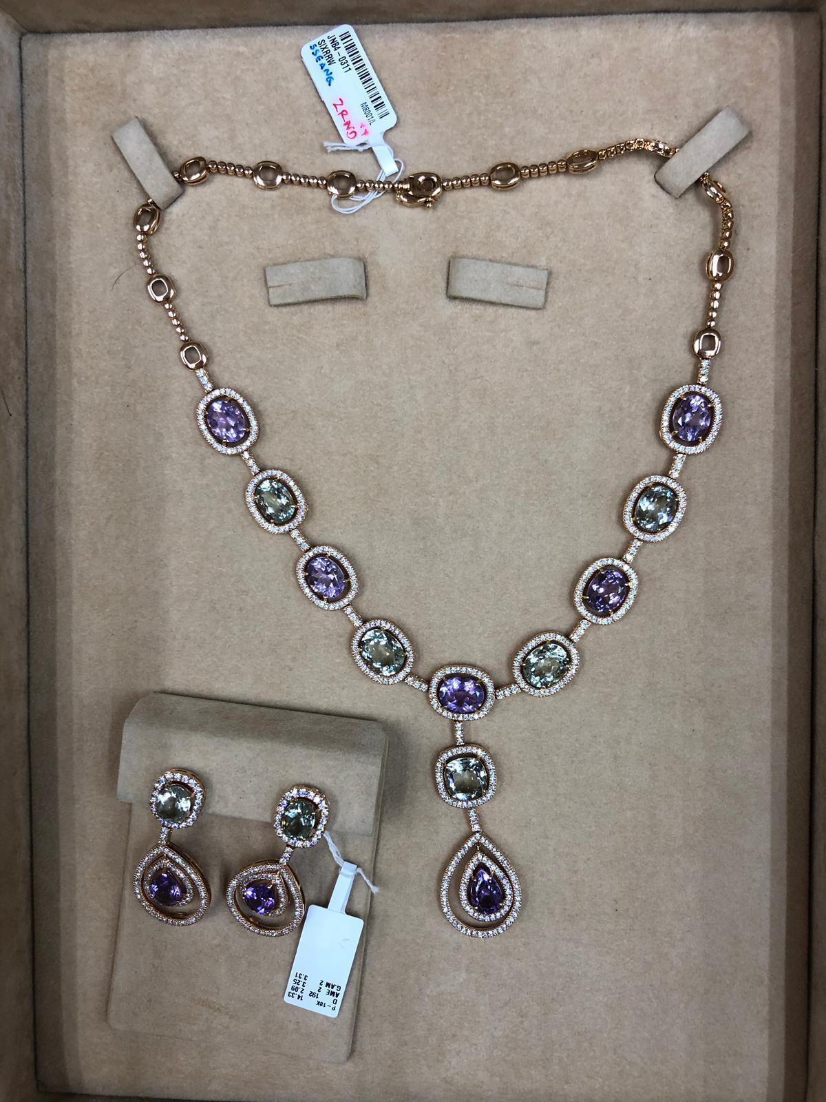 Feminine and romantic Y Necklace in Pink Gold Amethyst and Diamonds For Sale 2