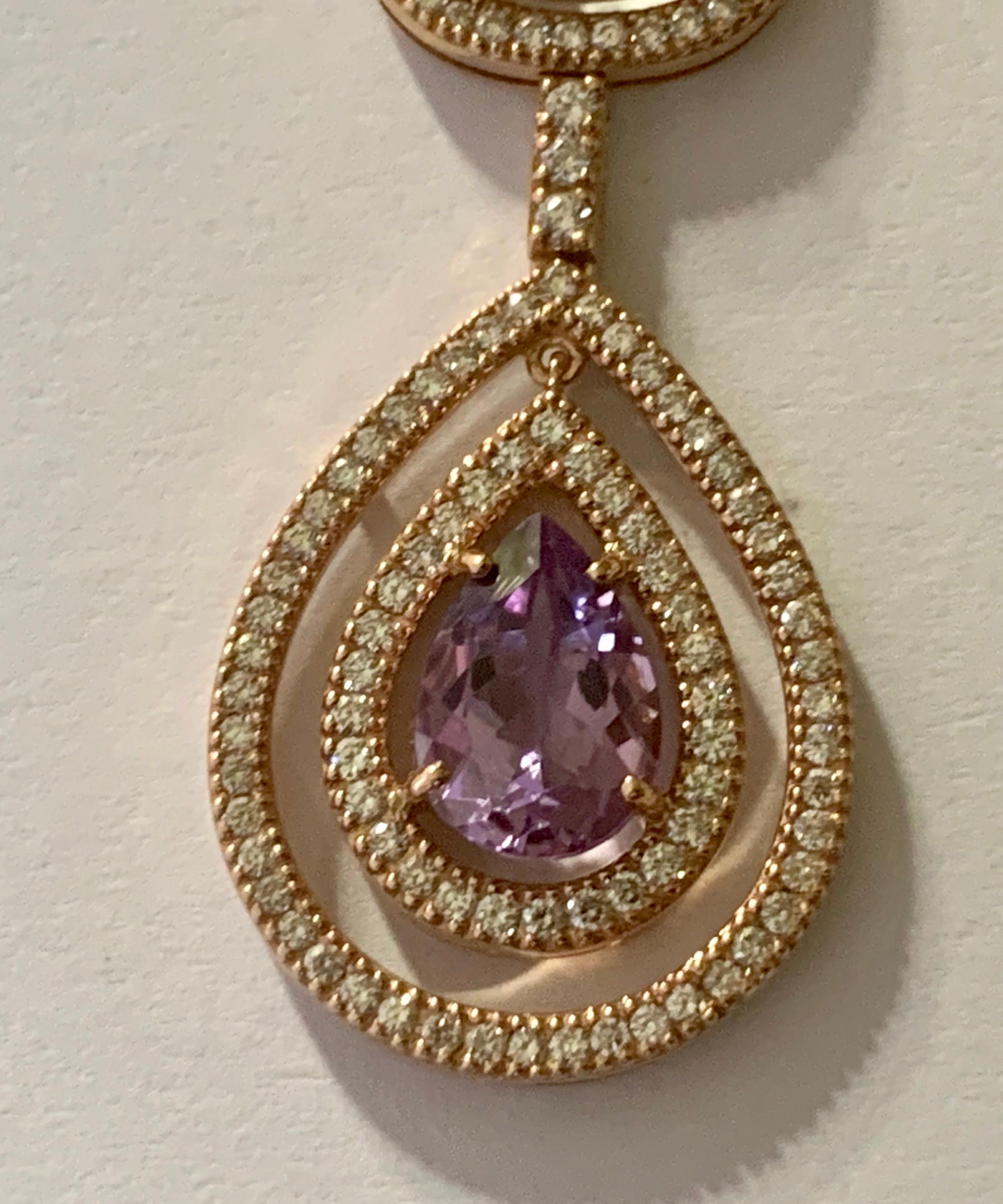 Contemporary Feminine and romantic Y Necklace in Pink Gold Amethyst and Diamonds For Sale