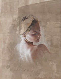 Femme Au Bandeau 1 – Pastel Portrait, Framed Artwork By Nathalie Picoulet