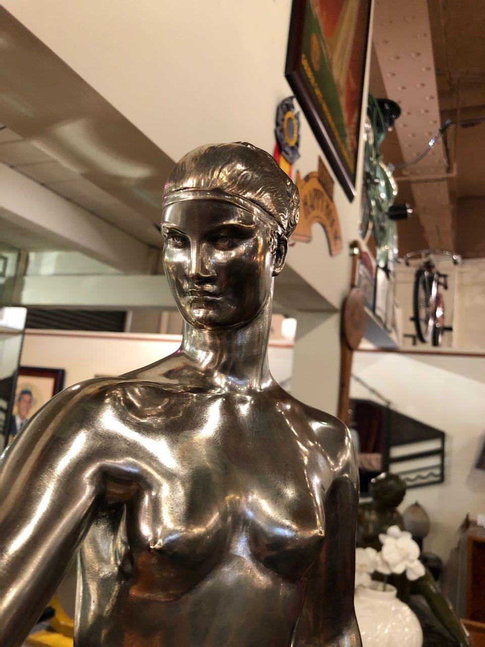 Mid-20th Century “Femme Au Levrier” Art Deco Statue Bust by Raymond Leon Rivoire Sevres France  For Sale
