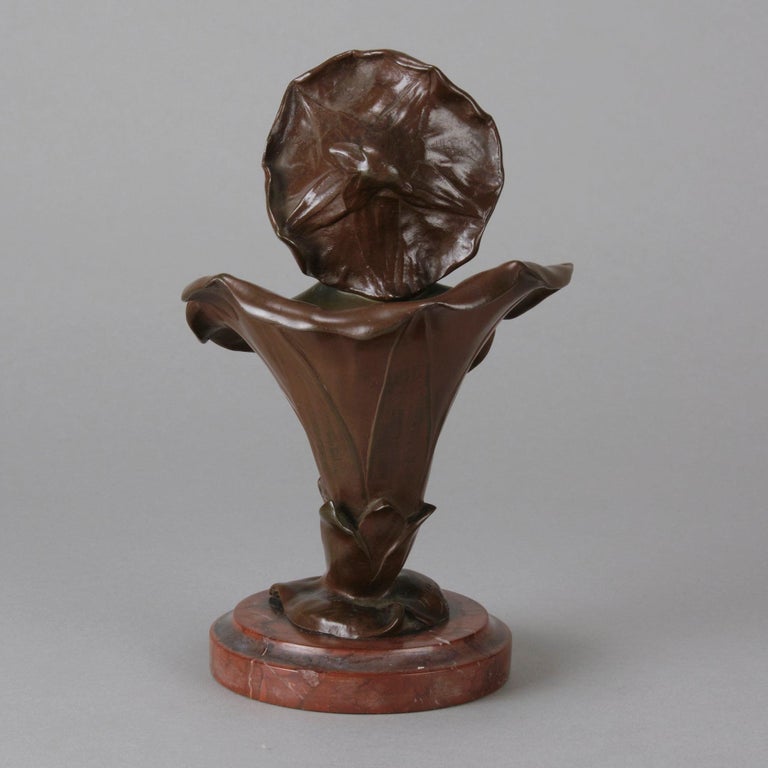 “Femme Fleur” Art Nouveau Bronze Bust by Henri Godet, circa 1920 For Sale 1