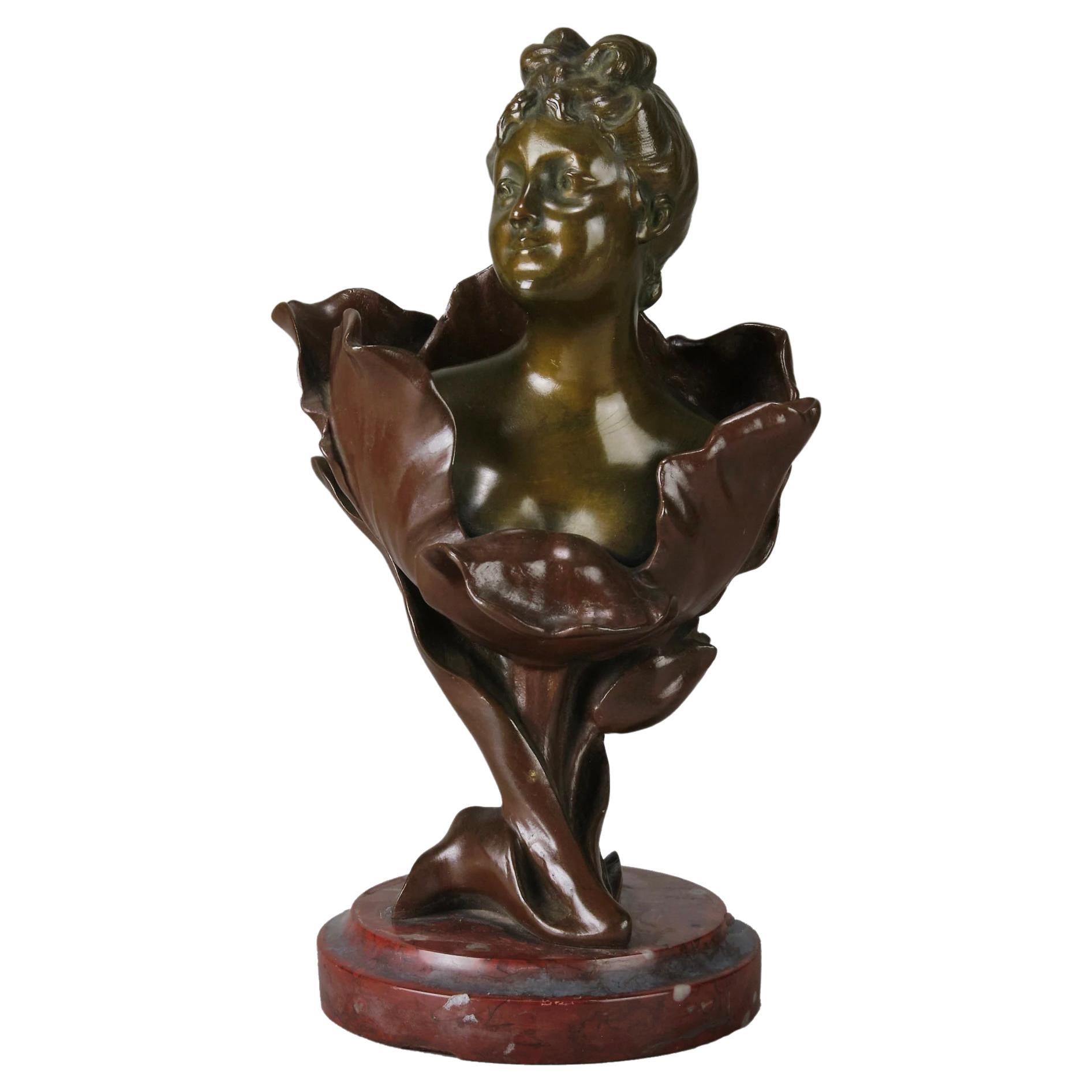  “Femme Tulipe” Art Nouveau Bronze Bust by Henri Godet, circa 1920