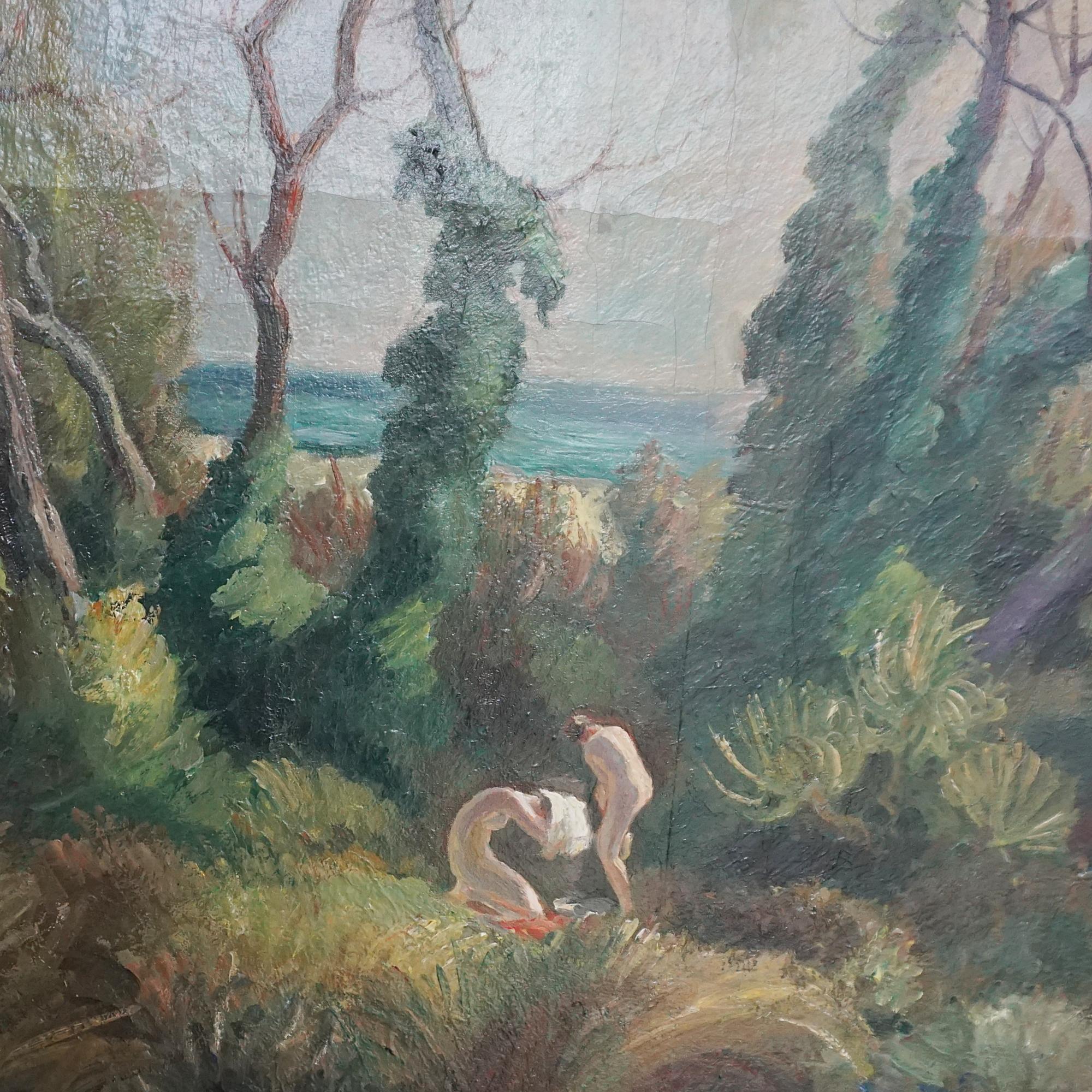 „Femmes a la baignade“ Öl auf Leinwand von Paul Jacob Hians (1884- 1965) (Frühes 20. Jahrhundert) im Angebot