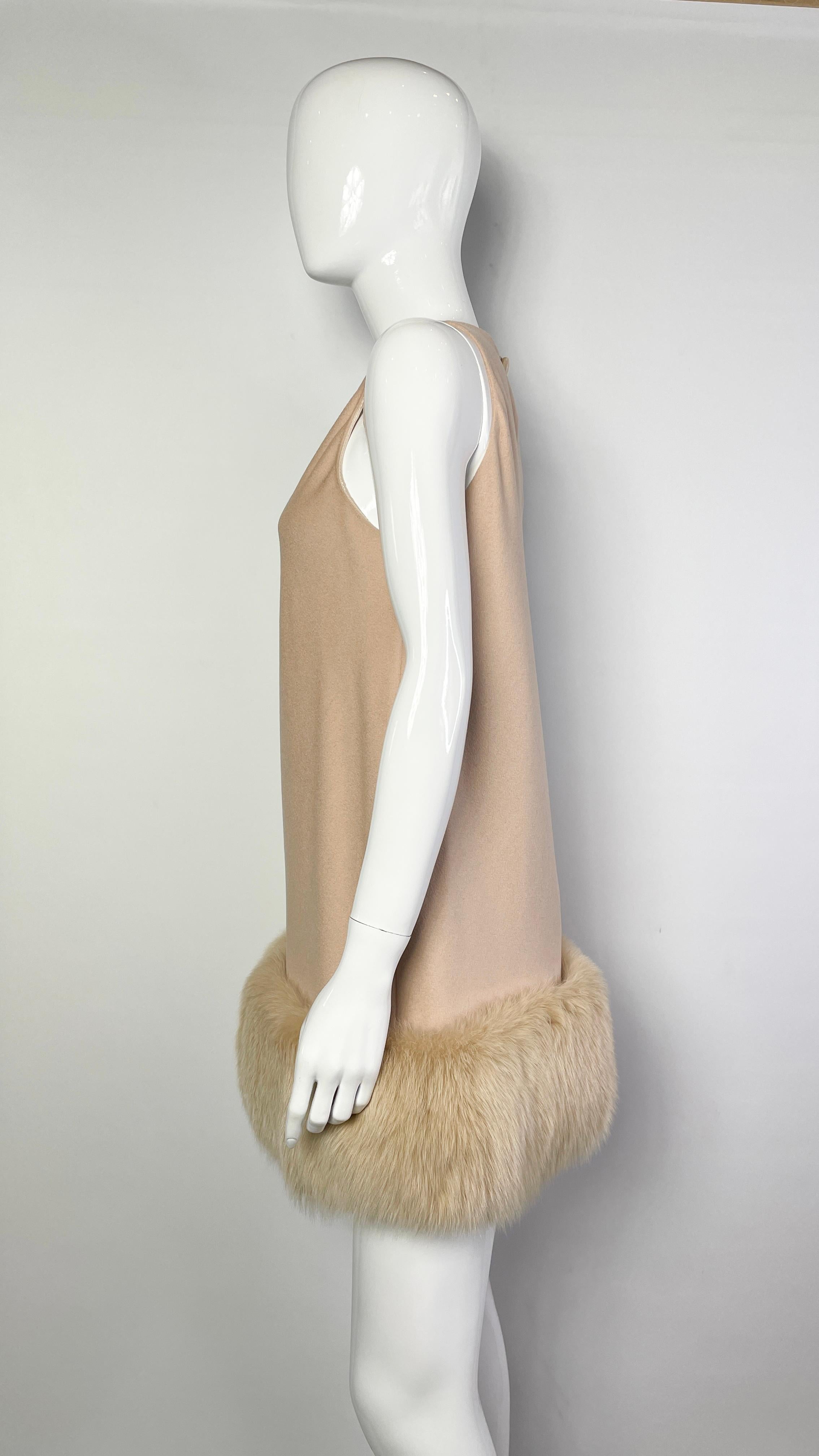 Femmes Fatales vintage cashmere dress with fur, 2000s In Good Condition For Sale In New York, NY