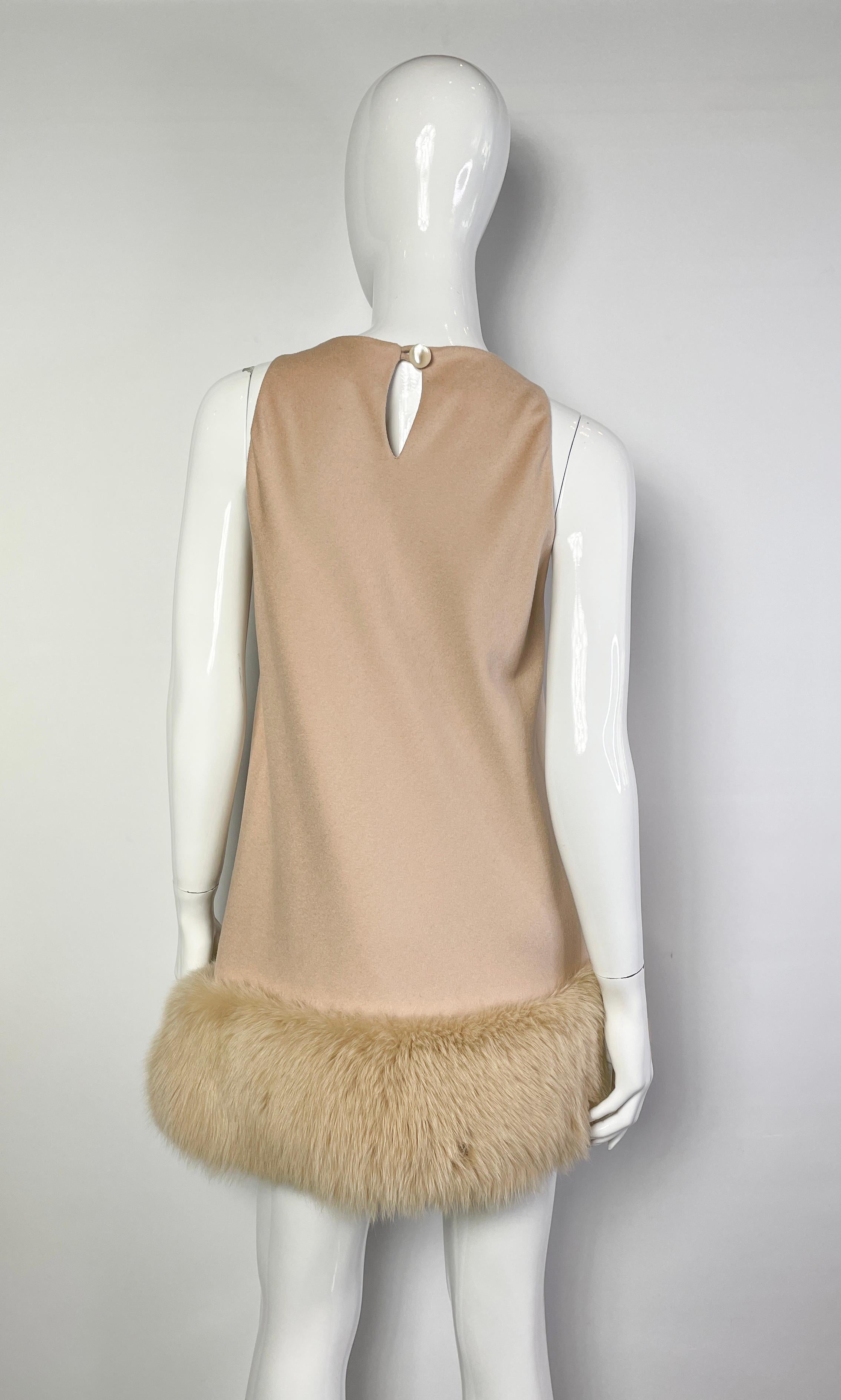 Women's Femmes Fatales vintage cashmere dress with fur, 2000s For Sale