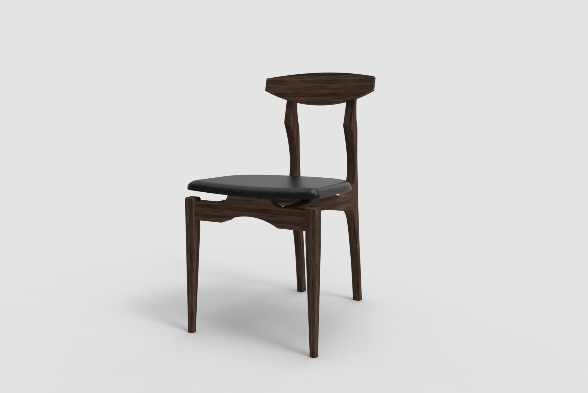 Femur Black Dining Chair in Walnut and Leather 'Set x 6' by Atra In New Condition For Sale In Los Angeles, CA