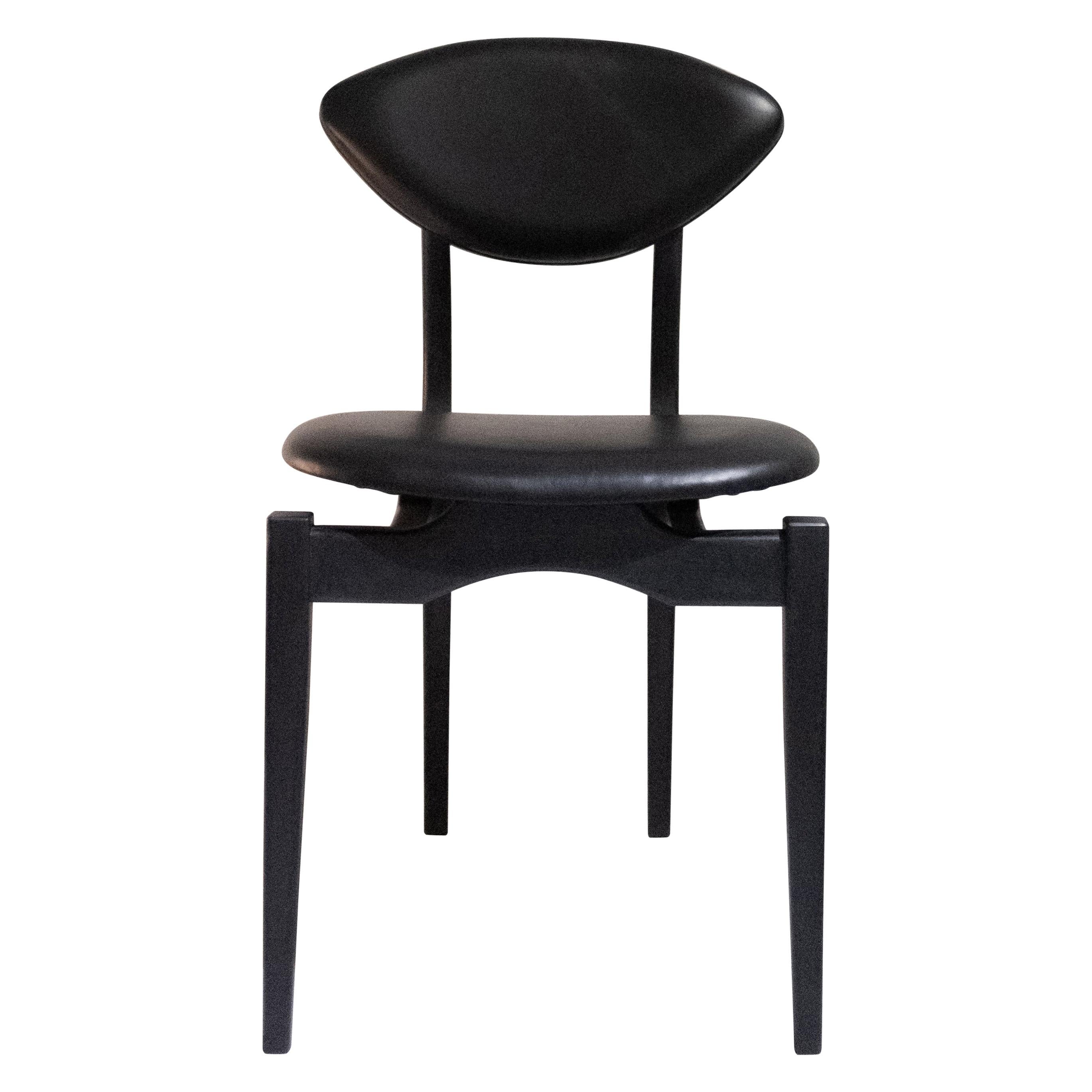 Femur Black Dining Chair in Walnut and Leather 'Set x 6' by Atra For Sale
