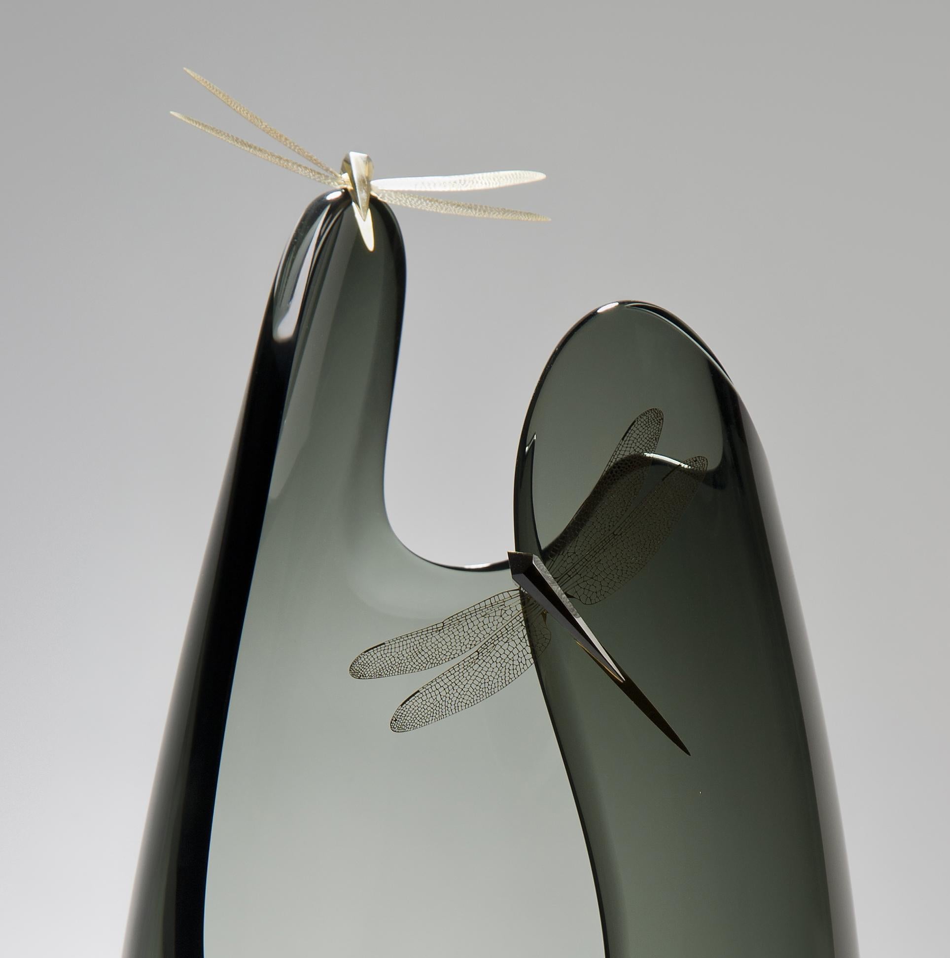 Fen III, a unique smokey grey glass sculpture with dragonflies by Hanne Enemark 3
