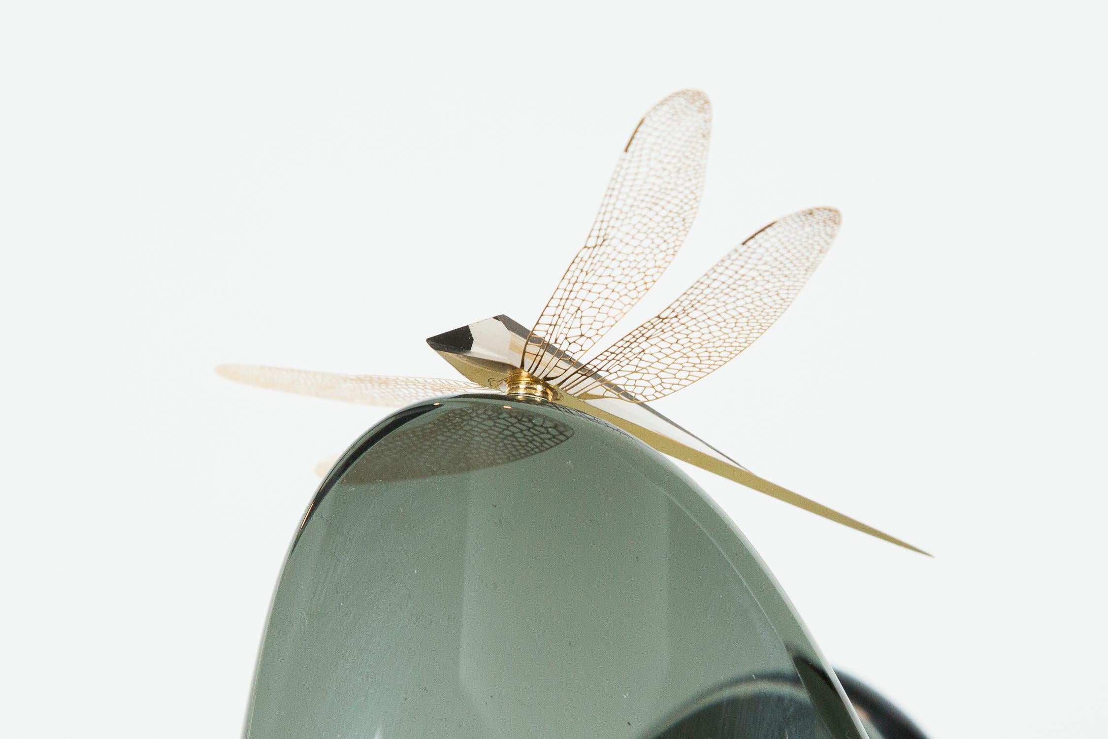 Hand-Crafted Fen III, a unique smokey grey glass sculpture with dragonflies by Hanne Enemark