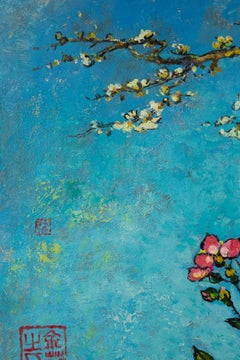 Fen Yu Still Life Original Mixed Media "Blooming Under The Moonlight"