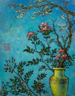 Fen Yu Still Life Original Mixed Media "Blooming Under The Moonlight"