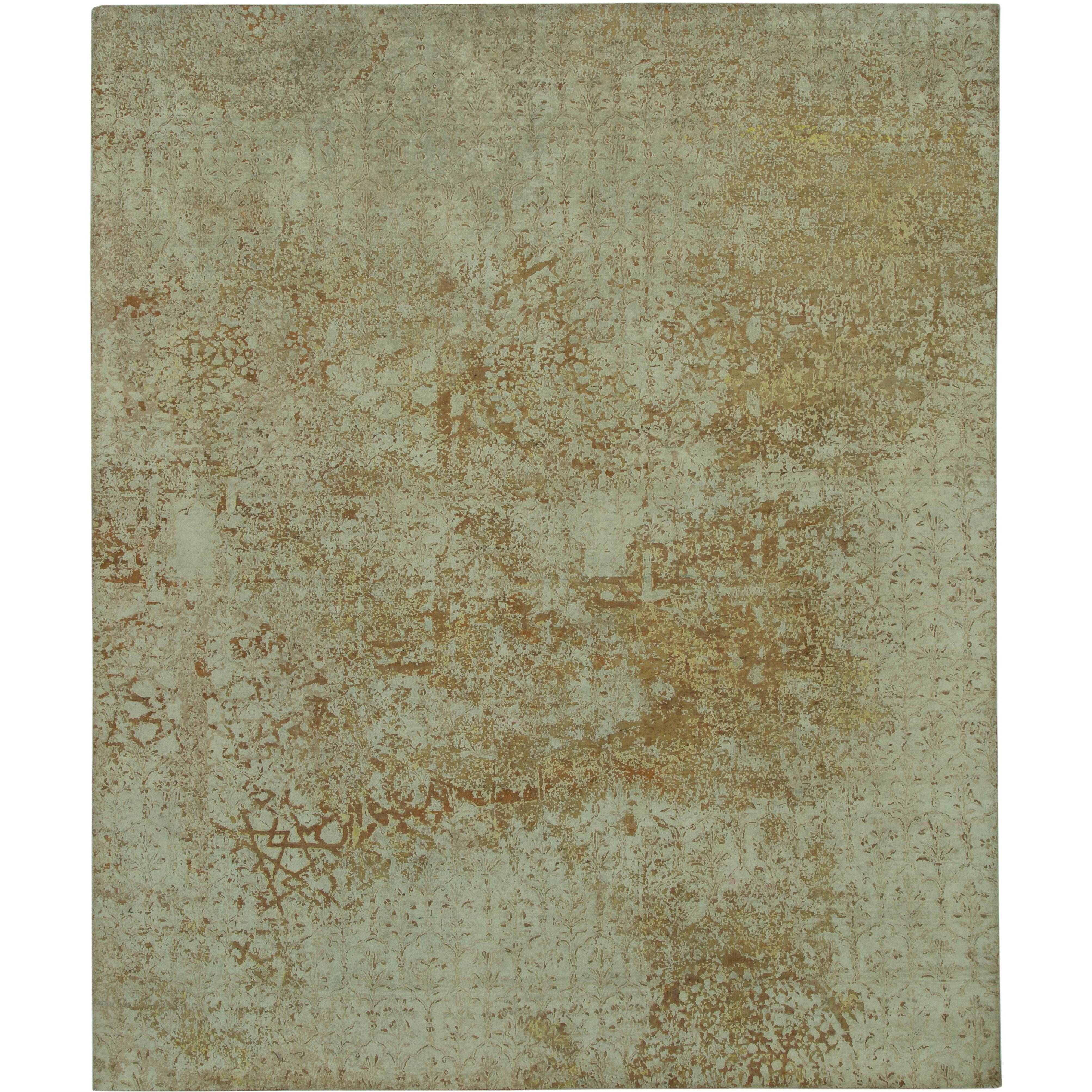 "Fenari" Gold Beige Wool/Silk Hand-Knotted Area Rug For Sale