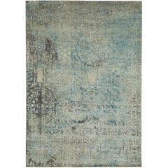 "Fenari" Silver Blue Wool/Silk Hand-Knotted Area Rug