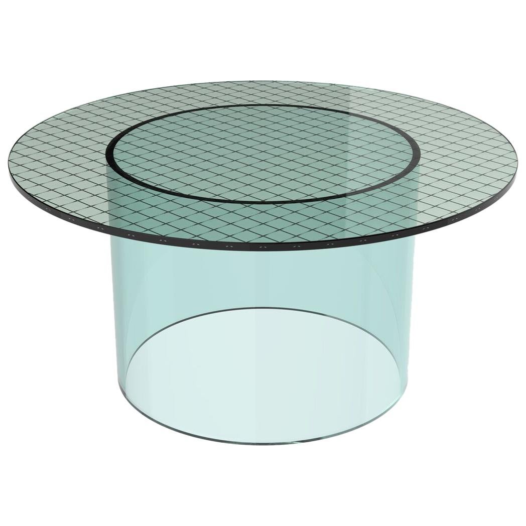 Table basse Fence de Pieces, surface moderne en verre superposé avec base en acrylique