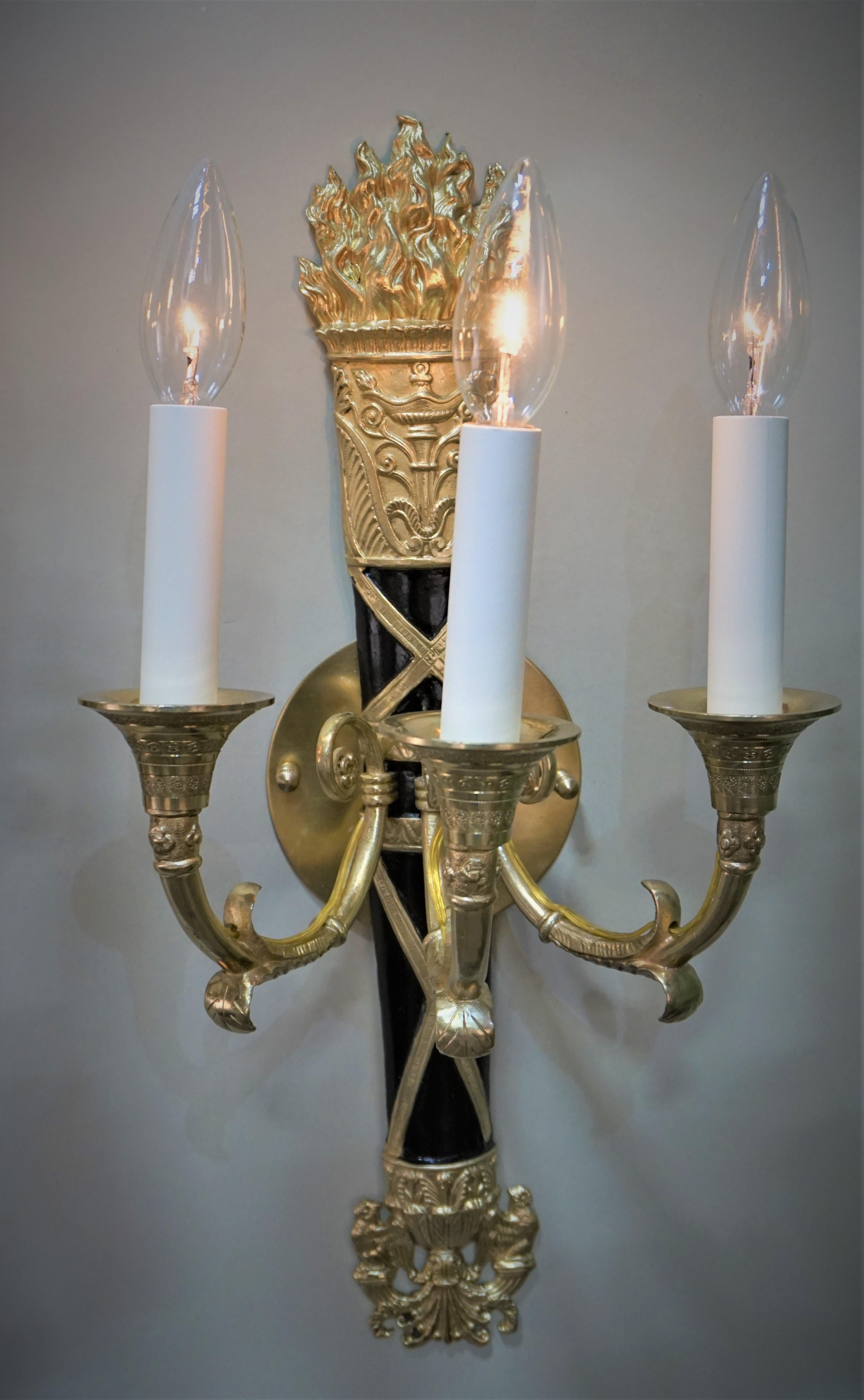 Early 20th Century Fench 1920's Bronze Empire Wall Sconces, 3 Available  For Sale
